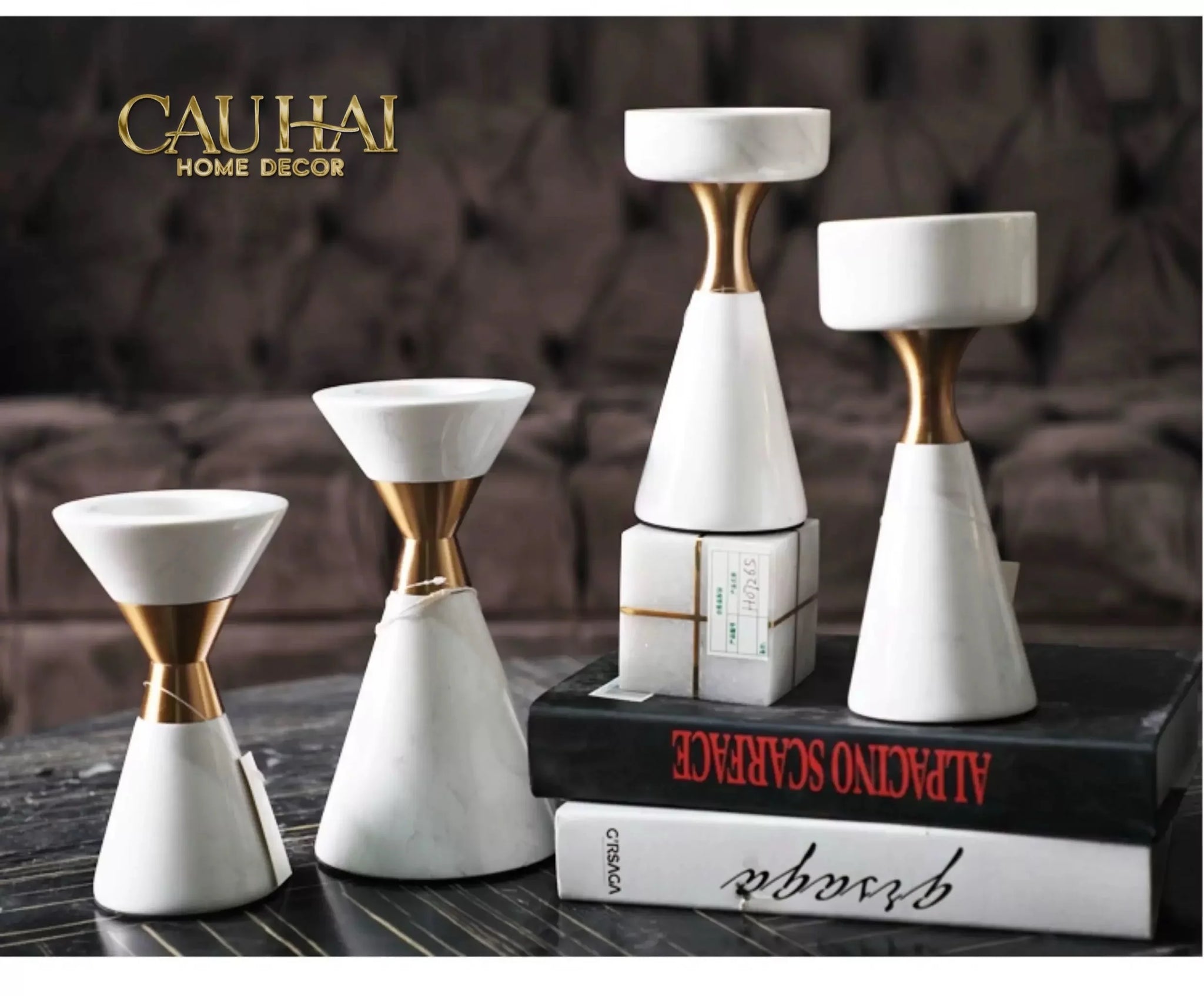 Maison Couture - Đế Nến Đá Marble - Ivory Marbre D’Or Candle Holder (Tặng Nến)-ĐÈN TRANG TRÍ-CẬU HAI HOME DECOR
