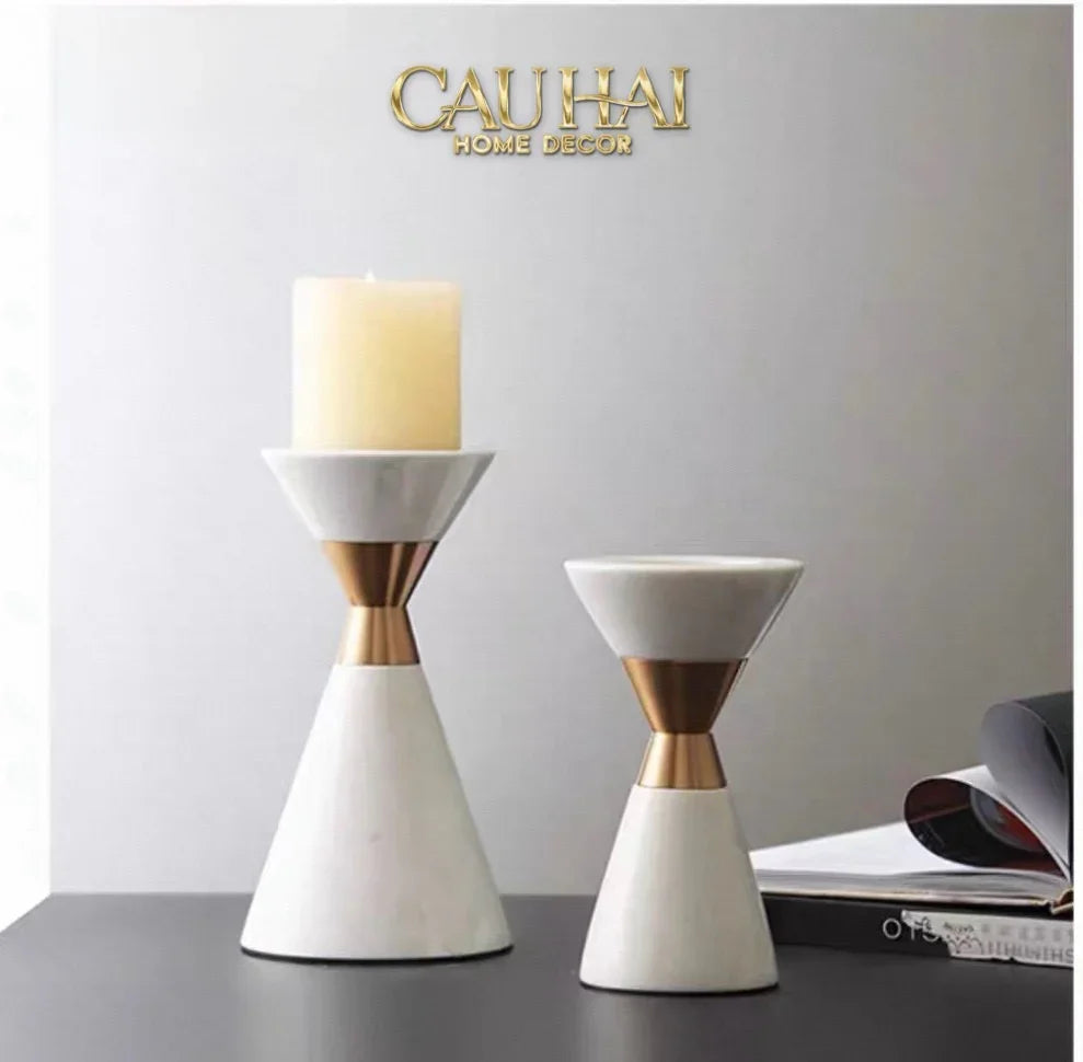 Maison Couture - Đế Nến Đá Marble - Ivory Marbre D’Or Candle Holder (Tặng Nến)-ĐÈN TRANG TRÍ-CẬU HAI HOME DECOR