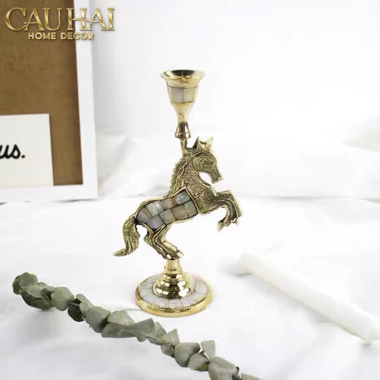 Maison Couture - Đế Nến Đồng Khảm Trai Mahogany Cheval Majesté Brasson Candle Holders - CẬU HAI HOME DECOR