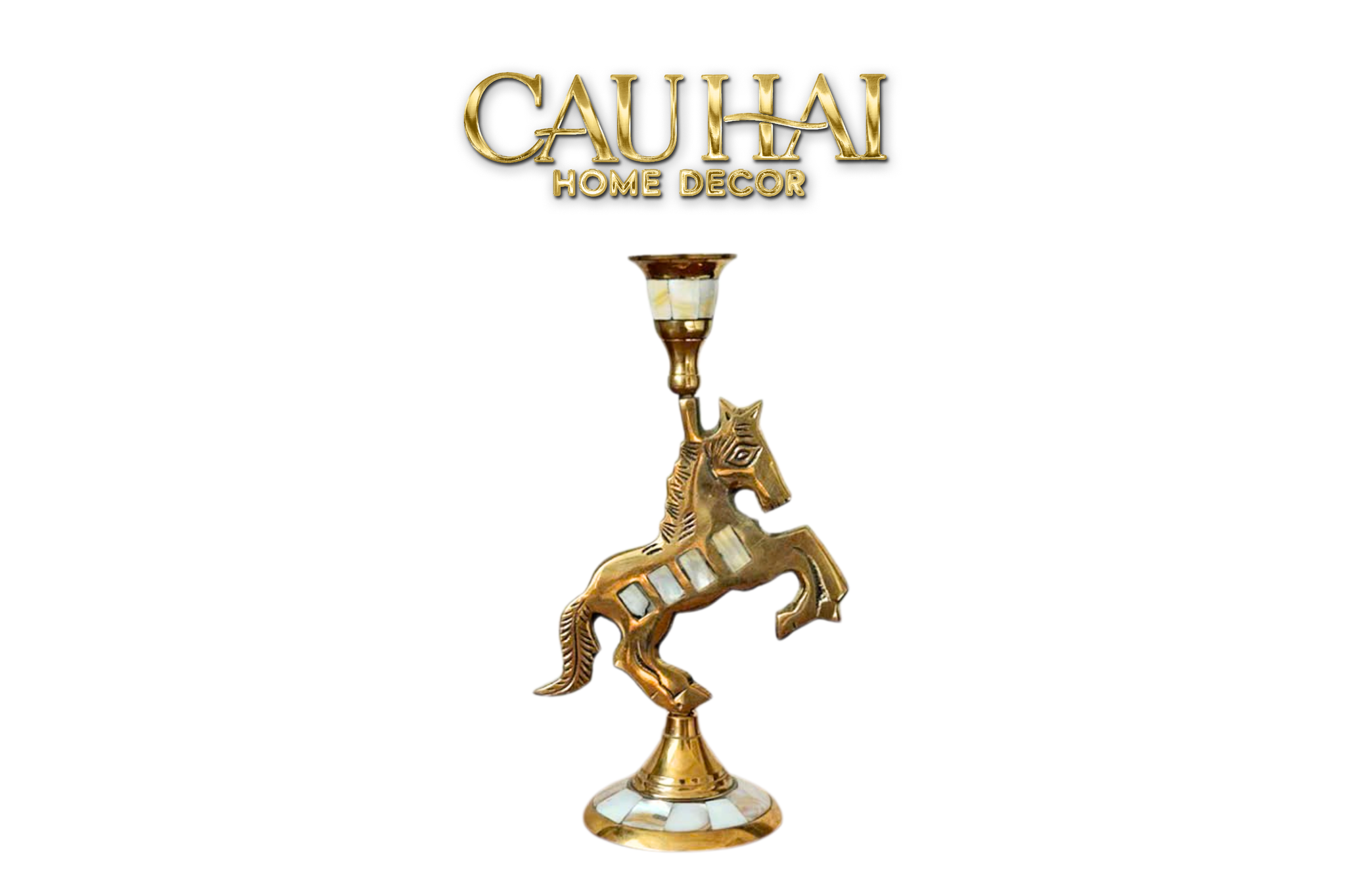 Maison Couture - Đế Nến Đồng Khảm Trai Mahogany Cheval Majesté Brasson Candle Holders - CẬU HAI HOME DECOR