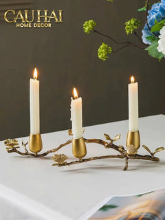 Maison Couture - Đế Nến Trang Trí Đồng Nhánh Olive - Indira Atélier Centerpiece Candle Holders D44x9-ĐẾ NẾN-CẬU HAI HOME DECOR