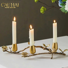 Maison Couture - Đế Nến Trang Trí Đồng Nhánh Olive - Indira Atélier Centerpiece Candle Holders D44x9-ĐẾ NẾN-CẬU HAI HOME DECOR