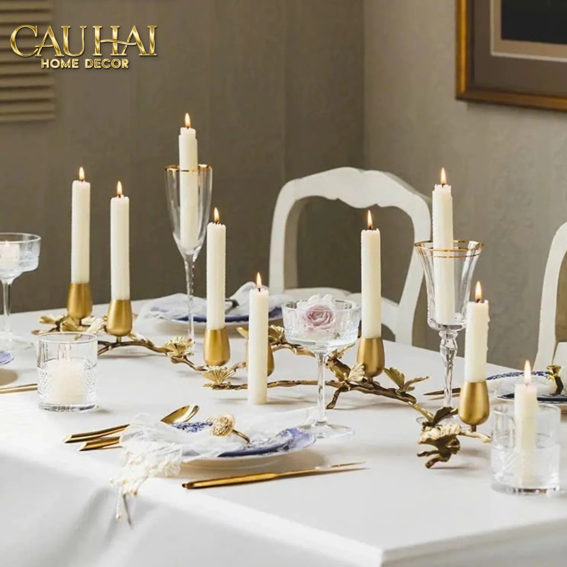 Maison Couture - Đế Nến Trang Trí Đồng Nhánh Olive - Indira Atélier Centerpiece Candle Holders D44x9-ĐẾ NẾN-CẬU HAI HOME DECOR