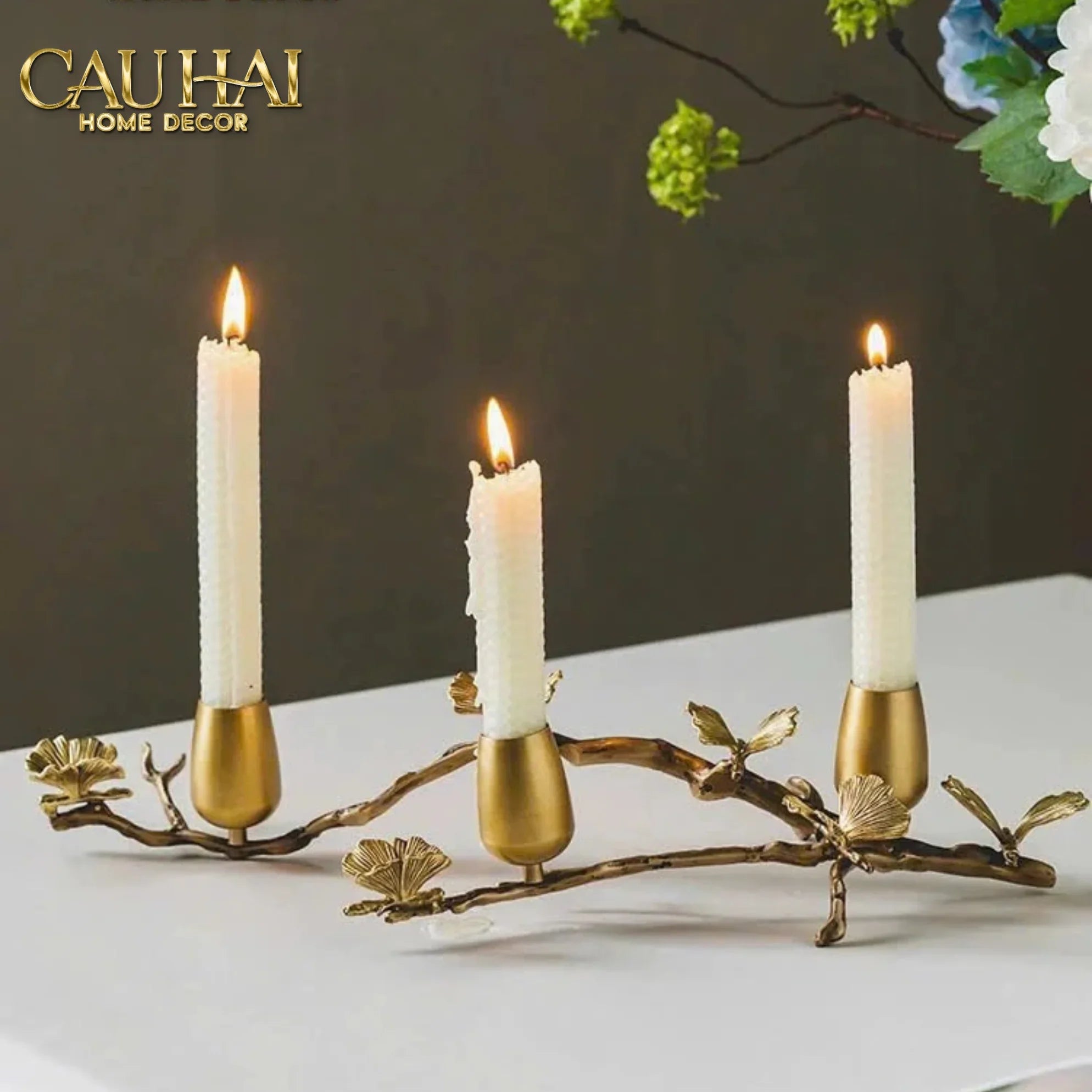 Maison Couture - Đế Nến Trang Trí Đồng Nhánh Olive - Indira Atélier Centerpiece Candle Holders D44x9-CẬU HAI HOME DECOR