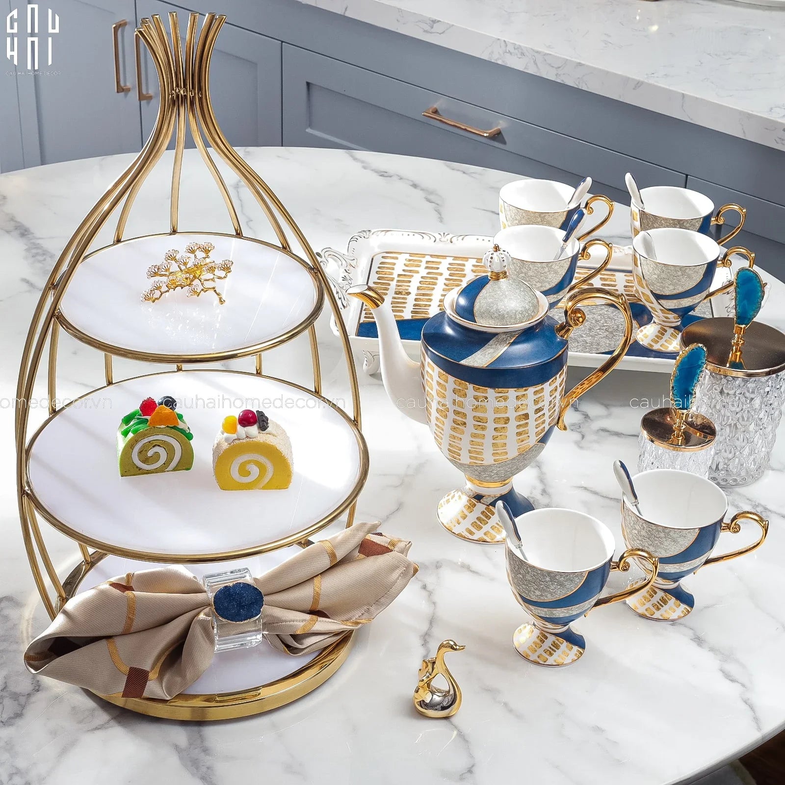 Maison Couture - Đĩa Bánh 3 Tầng Golden Cage Étagère Trois Niveaux 27x51-Đĩa Trái Cây-CẬU HAI HOME DECOR