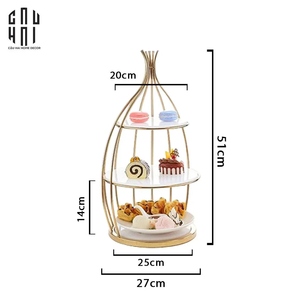 Maison Couture - Đĩa Bánh 3 Tầng Golden Cage Étagère Trois Niveaux 27x51-CẬU HAI HOME DECOR