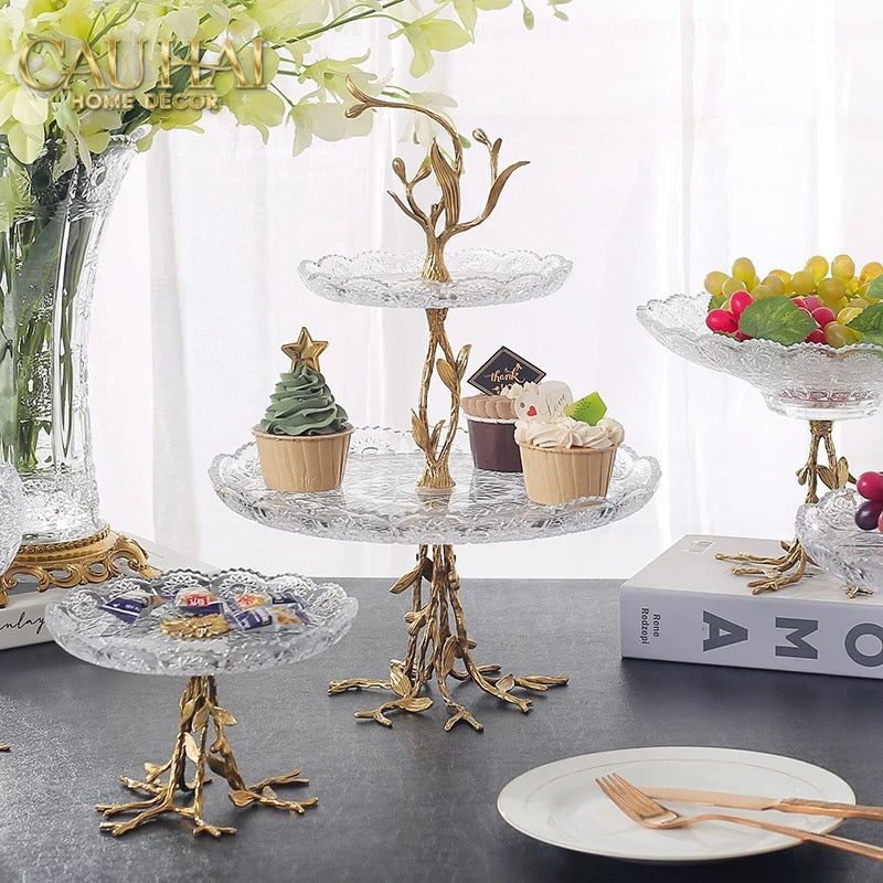 Maison Couture - Đĩa Pha Lê 2 Tầng Thân Cây Đồng Elysian Brasson Branch Indira Atelier 30x42.5-CẬU HAI HOME DECOR