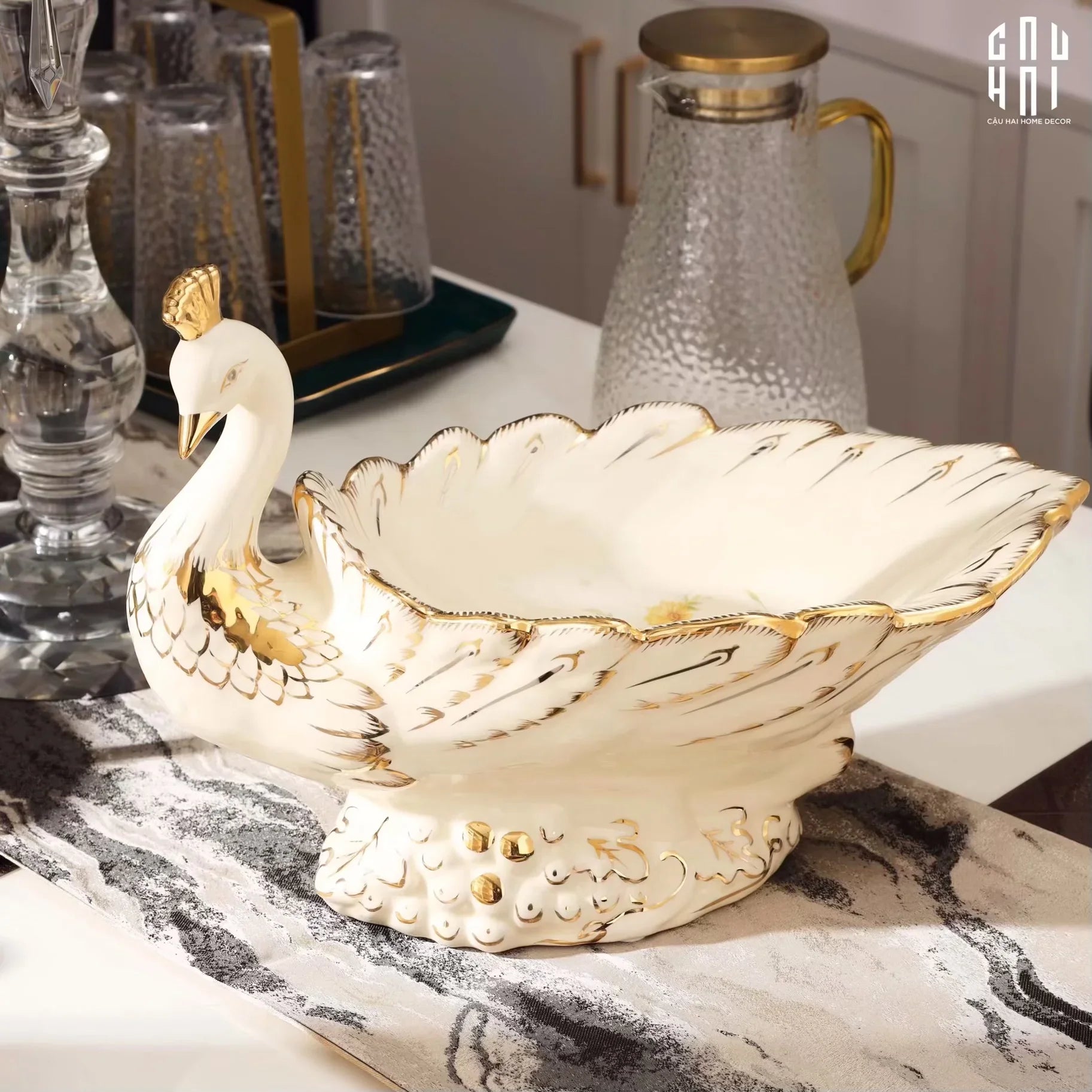 Maison Couture - Đĩa Trái Cây Khổng Tước Paon D'Ivoire Luxury Porcelain Plateau-SET CHÉN DĨA-CẬU HAI HOME DECOR
