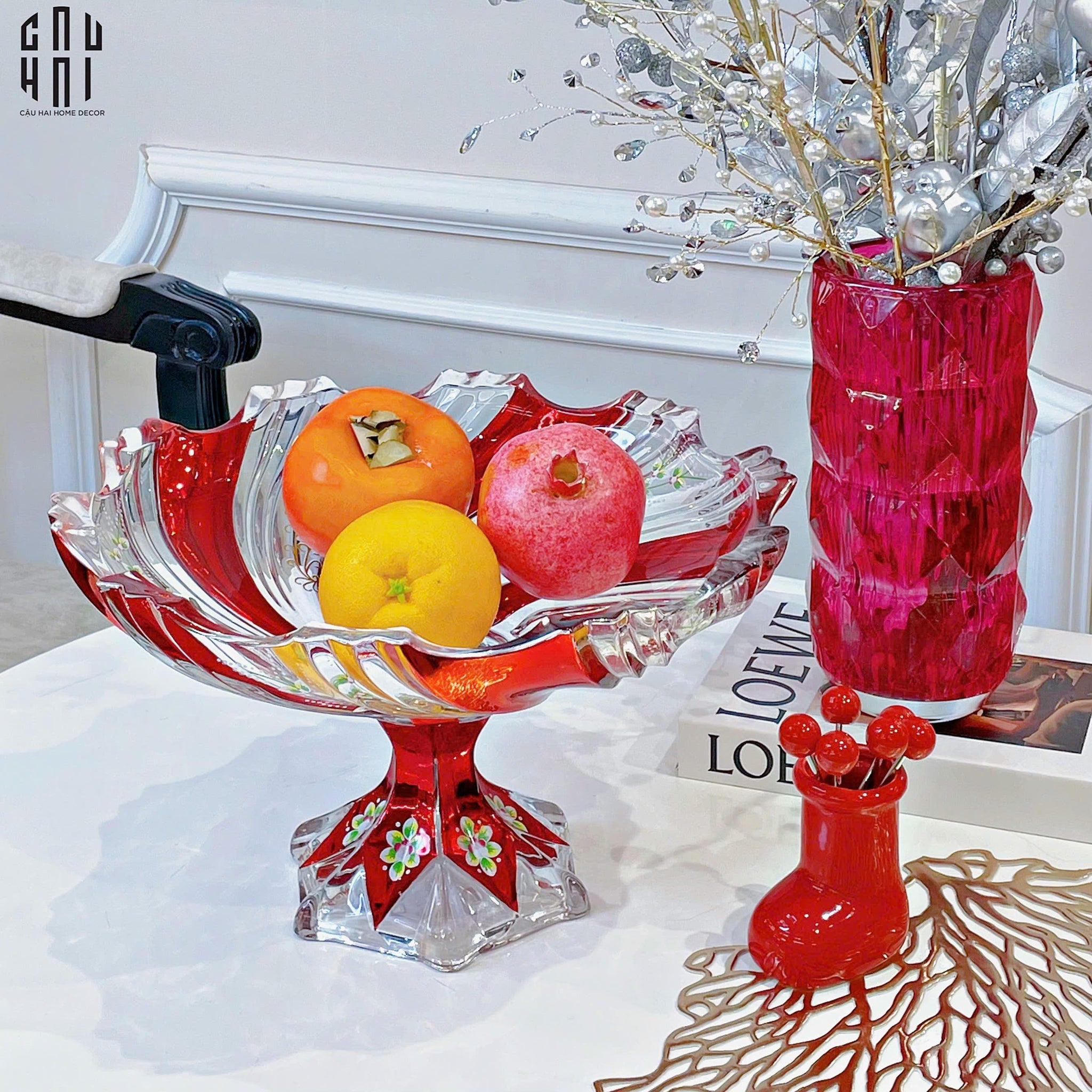 Maison Couture - Đĩa Trái Cây Pha Lê Ruby Cristalleries Crimson Peak Plateau 33x15-SET CHÉN DĨA-CẬU HAI HOME DECOR