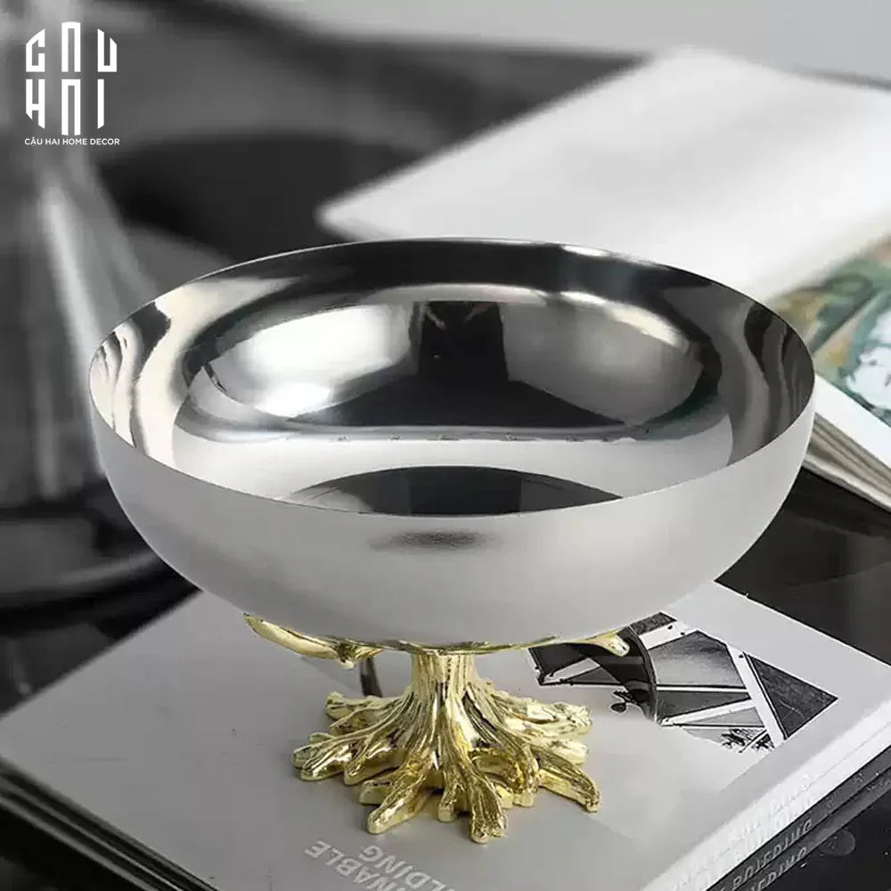 Maison Couture - Đĩa Trái Cây Platinum Regal Métallique Bowl 22x14.5-CẬU HAI HOME DECOR
