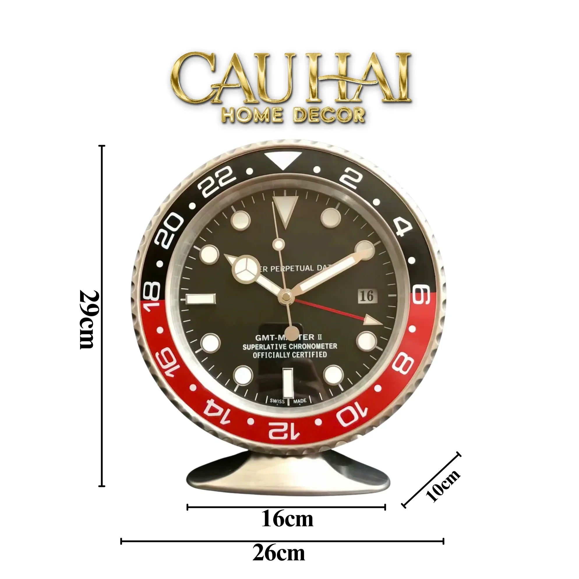 Maison Couture - Đồng Hồ Để Bàn Bản Đặc Biệt Timepiece Horloge Argent Rouge Desk Clock 10x16x29-CẬU HAI HOME DECOR