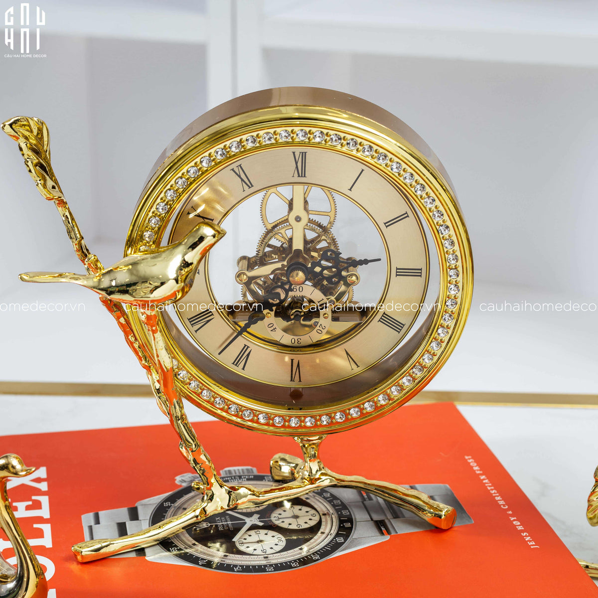 Maison Couture - Đồng Hồ Để Bàn Bằng Đồng Golden Empire Emperor Bird Of The Paradise Castle 11x22x20-Đồng hồ để bàn-CẬU HAI HOME DECOR-CẬU HAI HOME DECOR