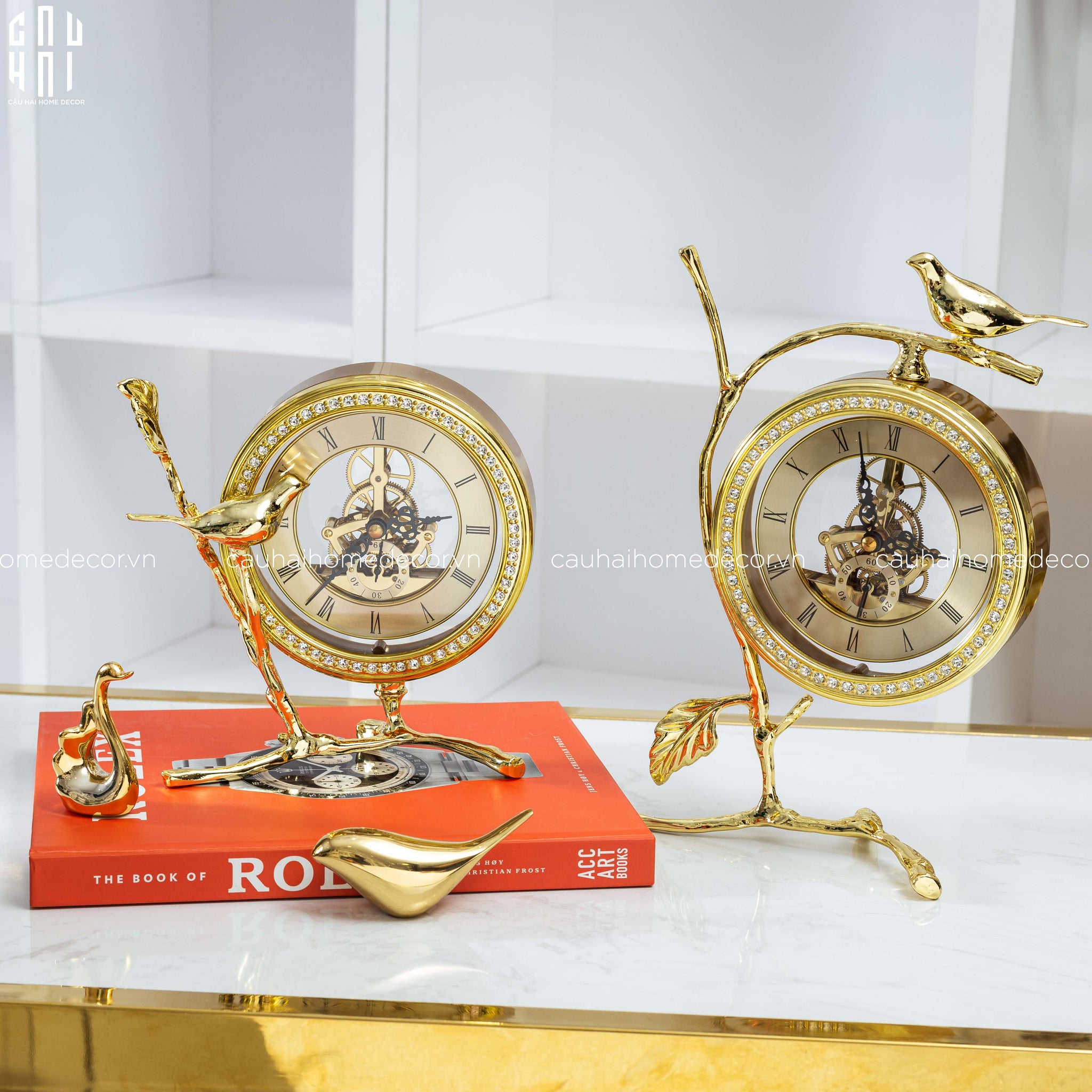 Maison Couture - Đồng Hồ Để Bàn Bằng Đồng Golden Empire Emperor Bird Of The Paradise Castle 11x22x20-CẬU HAI HOME DECOR