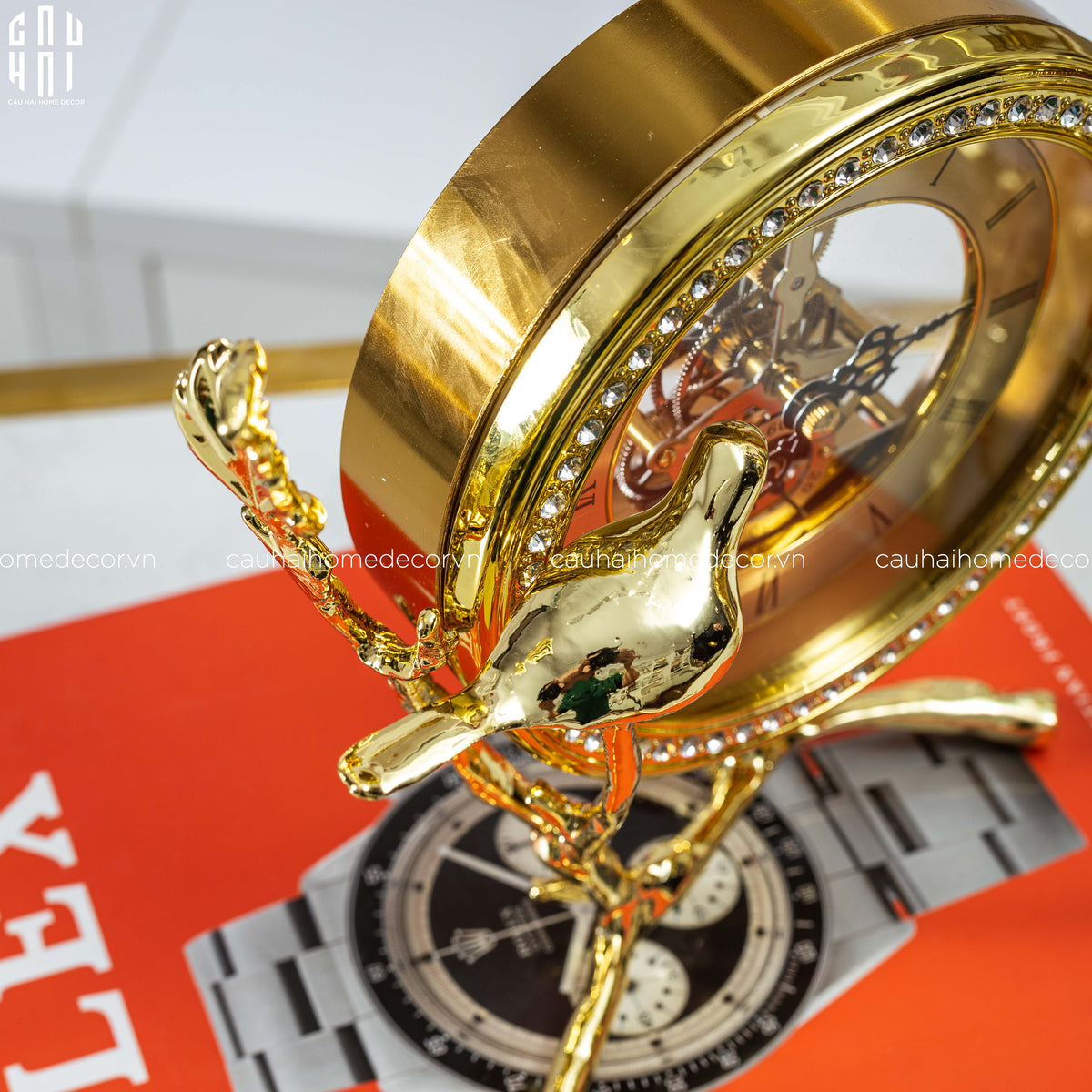 Maison Couture - Đồng Hồ Để Bàn Bằng Đồng Golden Empire Emperor Bird Of The Paradise Castle 11x22x20-Đồng hồ để bàn-CẬU HAI HOME DECOR-CẬU HAI HOME DECOR