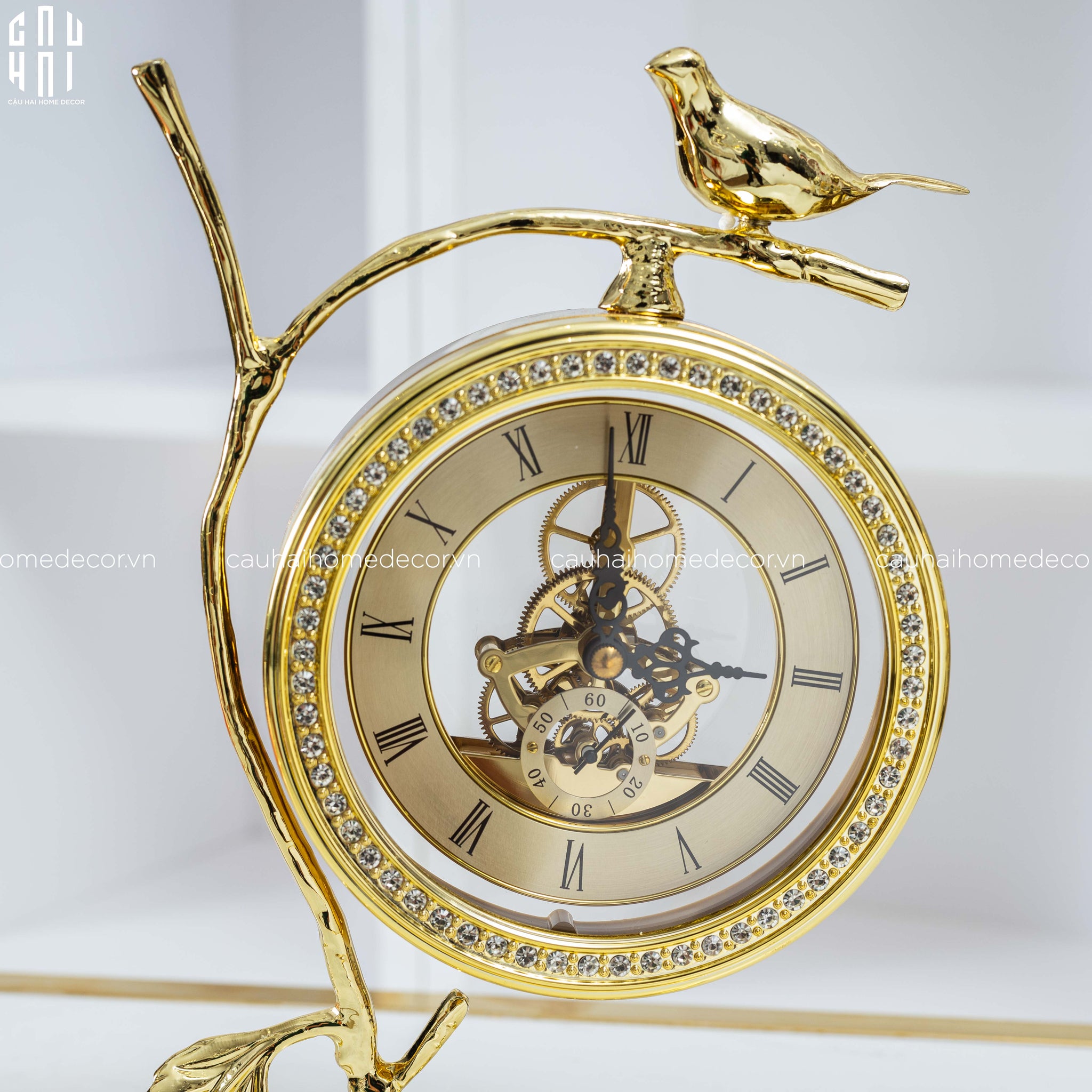 Maison Couture - Đồng Hồ Để Bàn Bằng Đồng Golden Empire Emperor Bird Of The Paradise Castle 11x22x20-CẬU HAI HOME DECOR