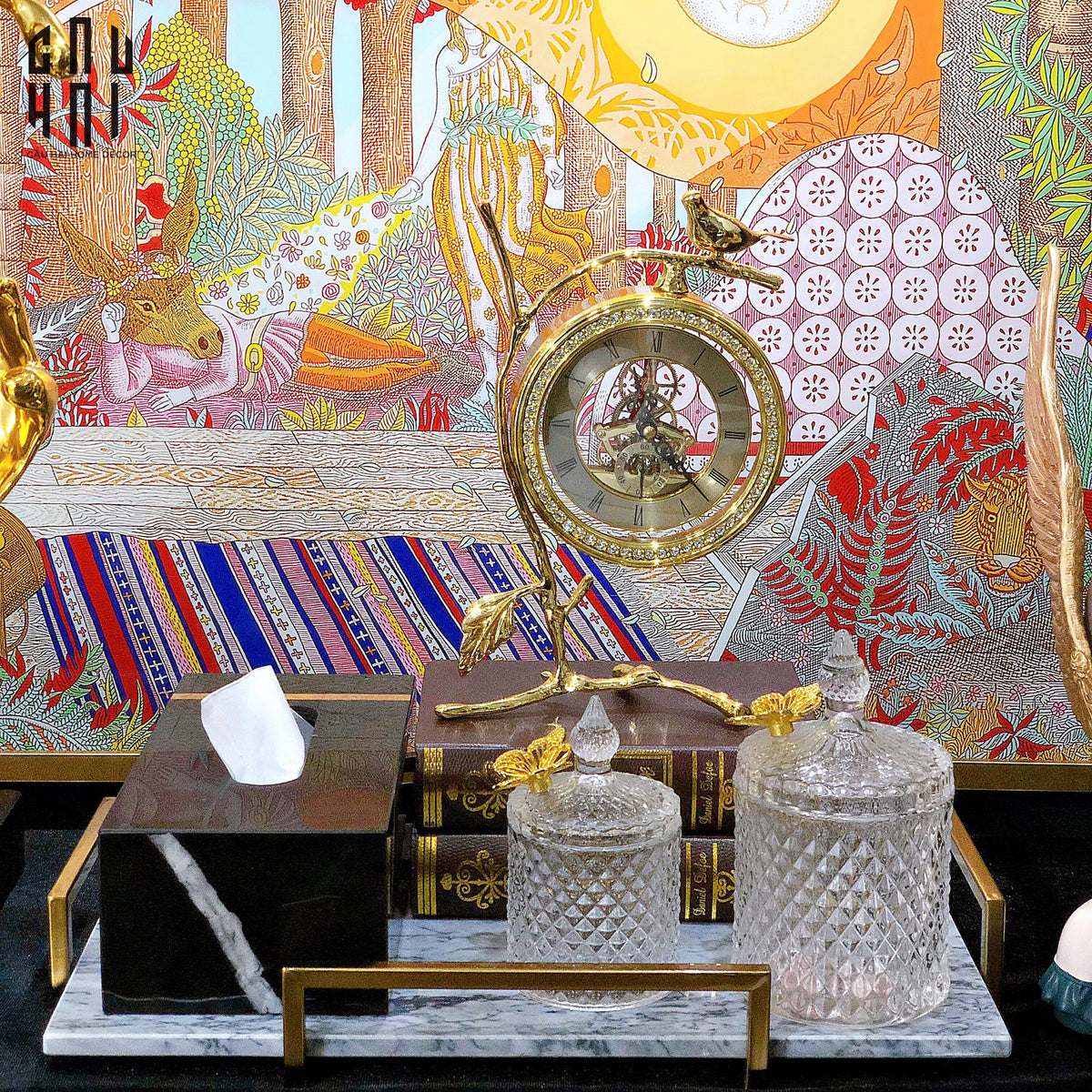 Maison Couture - Đồng Hồ Để Bàn Bằng Đồng Golden Empire Emperor Bird Of The Paradise Castle 11x22x20-Đồng hồ để bàn-CẬU HAI HOME DECOR-CẬU HAI HOME DECOR