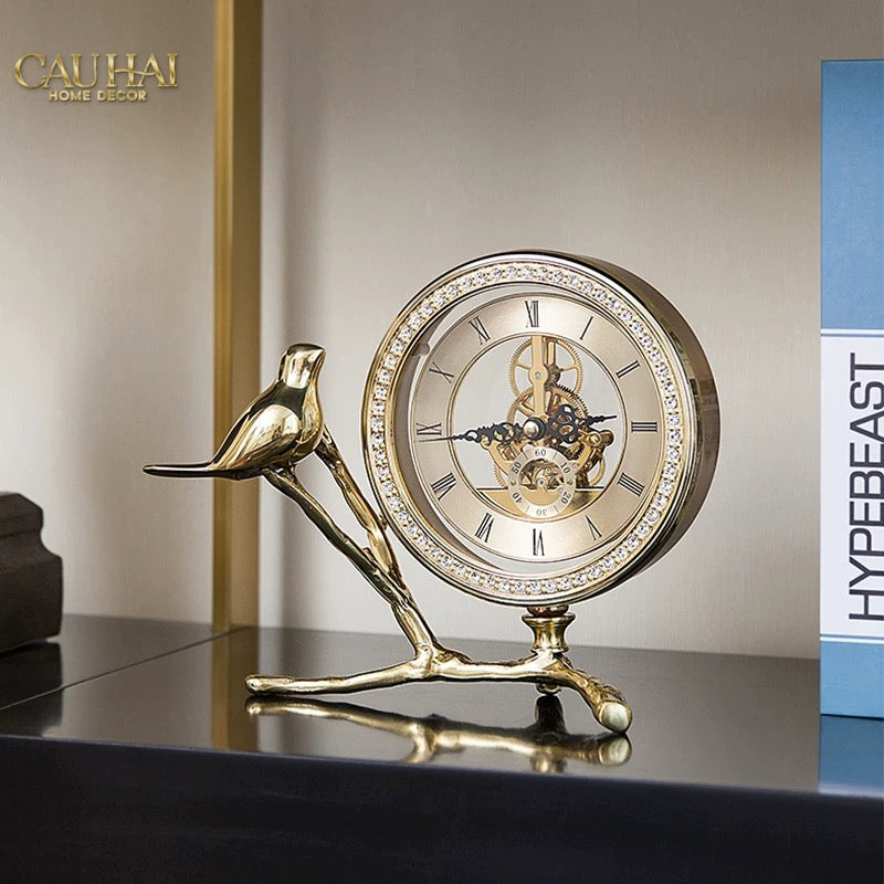 Maison Couture - Đồng Hồ Để Bàn Bằng Đồng Golden Empire Emperor Bird Of The Paradise Castle 11x22x20-Đồng hồ để bàn-CẬU HAI HOME DECOR-CẬU HAI HOME DECOR