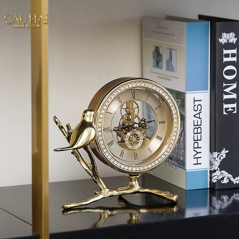 Maison Couture - Đồng Hồ Để Bàn Bằng Đồng Golden Empire Emperor Bird Of The Paradise Castle 11x22x20-Đồng hồ để bàn-CẬU HAI HOME DECOR-CẬU HAI HOME DECOR