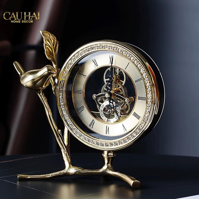 Maison Couture - Đồng Hồ Để Bàn Bằng Đồng Golden Empire Emperor Bird Of The Paradise Castle 11x22x20-CẬU HAI HOME DECOR