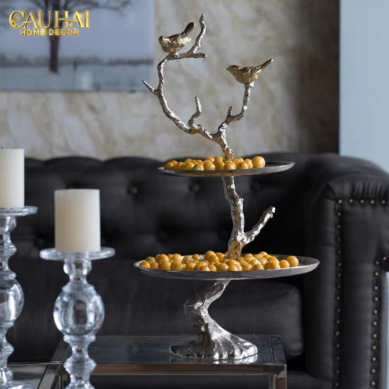 Maison Couture Elysian - Đĩa 2 Tầng Platinum Imperium Empire Deux Niveaux Étagère 33x60-Đĩa Trái Cây-CẬU HAI HOME DECOR