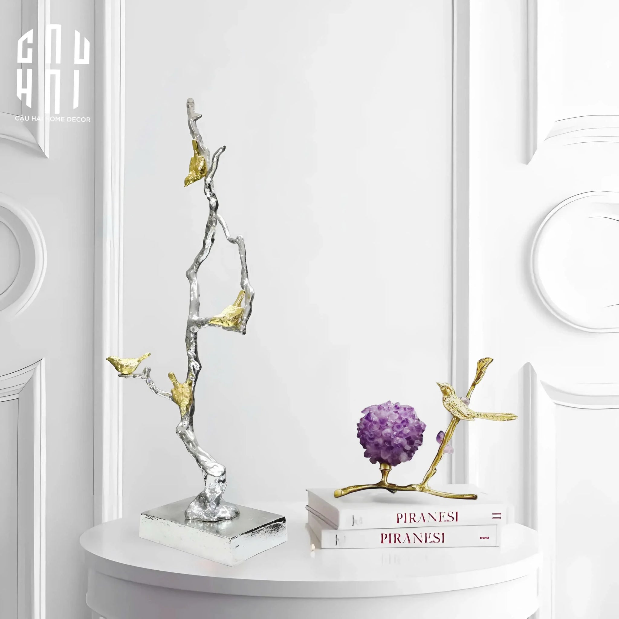 Maison Couture Elysian - Tượng Nhánh Cây Đồng Mạ Bạc Platinum Argente Imperium Jardin 25x70-TƯỢNG TRANG TRÍ-CẬU HAI HOME DECOR