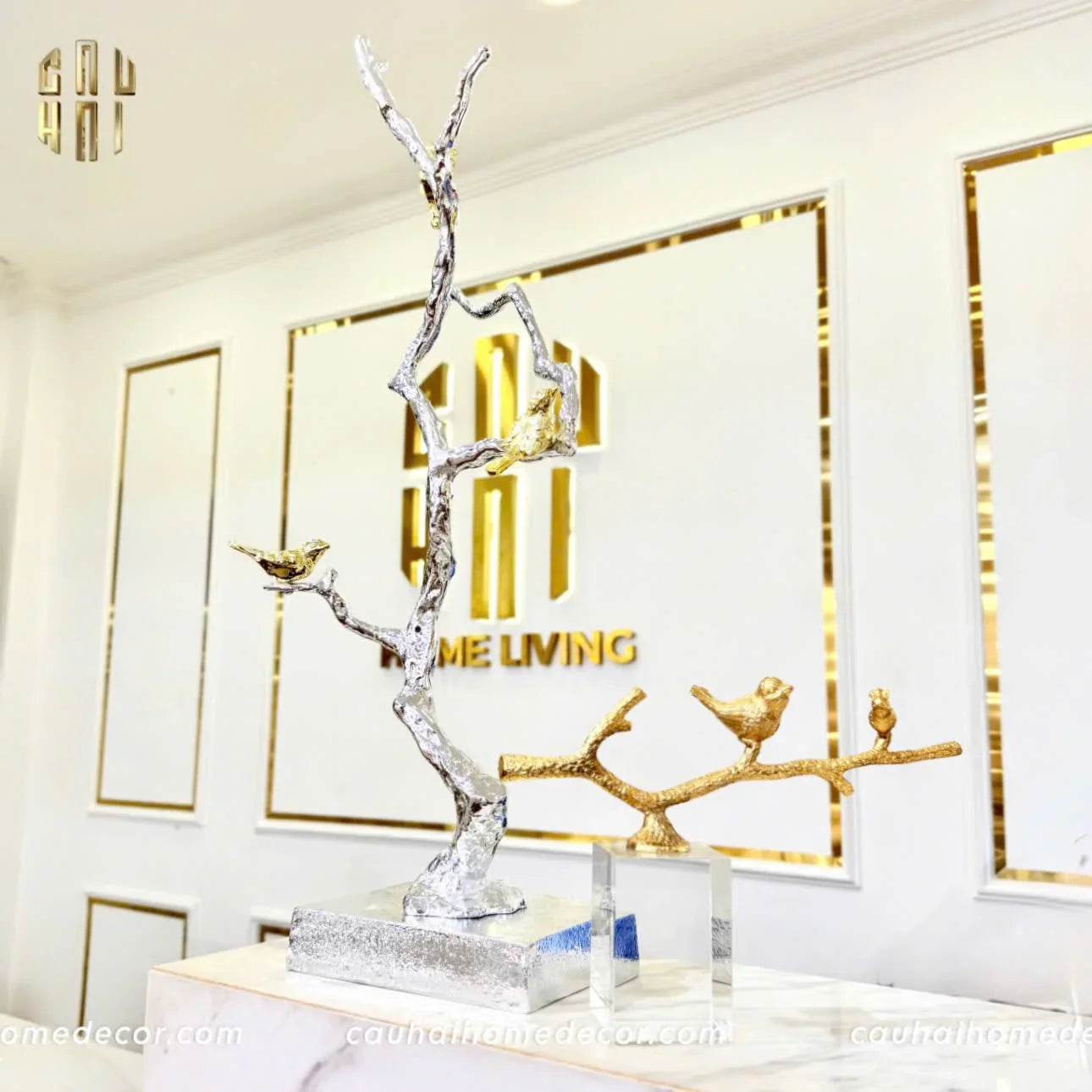 Maison Couture Elysian - Tượng Nhánh Cây Đồng Mạ Bạc Platinum Argente Imperium Jardin 25x70-CẬU HAI HOME DECOR