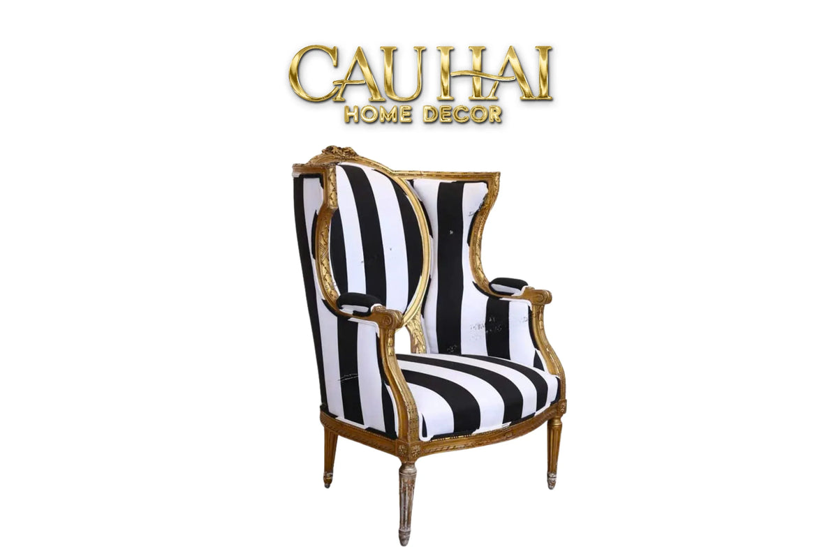 Maison Couture - Ghế Bành Fauteuil Louis XVI Medallion Rayé Bois Doré-NỘI THẤT-CẬU HAI HOME DECOR
