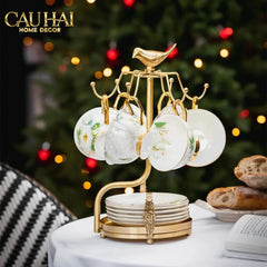 Maison Couture - Giá Treo Tách Trà Bằng Đồng Emperor Bird Cup Stand H36-BỘ BÌNH TRÀ-CẬU HAI HOME DECOR