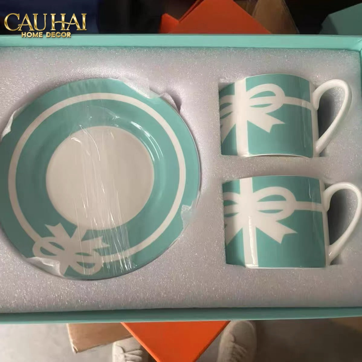 Maison Couture - Gift Set 2 Tách Trà Élégance Turquoise Ribbon 4Pcs-SET BÌNH TRÀ-CẬU HAI HOME DECOR