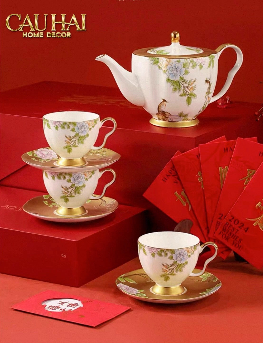 Maison Couture - Gift Set Bình Trà 9 Pcs Hoàng Kim Hưng Vượng Oriental Héritage Tea Set - CẬU HAI HOME DECOR