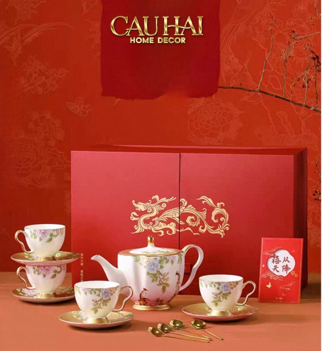 Maison Couture - Gift Set Bình Trà 9 Pcs Hoàng Kim Hưng Vượng Oriental Héritage Tea Set - CẬU HAI HOME DECOR