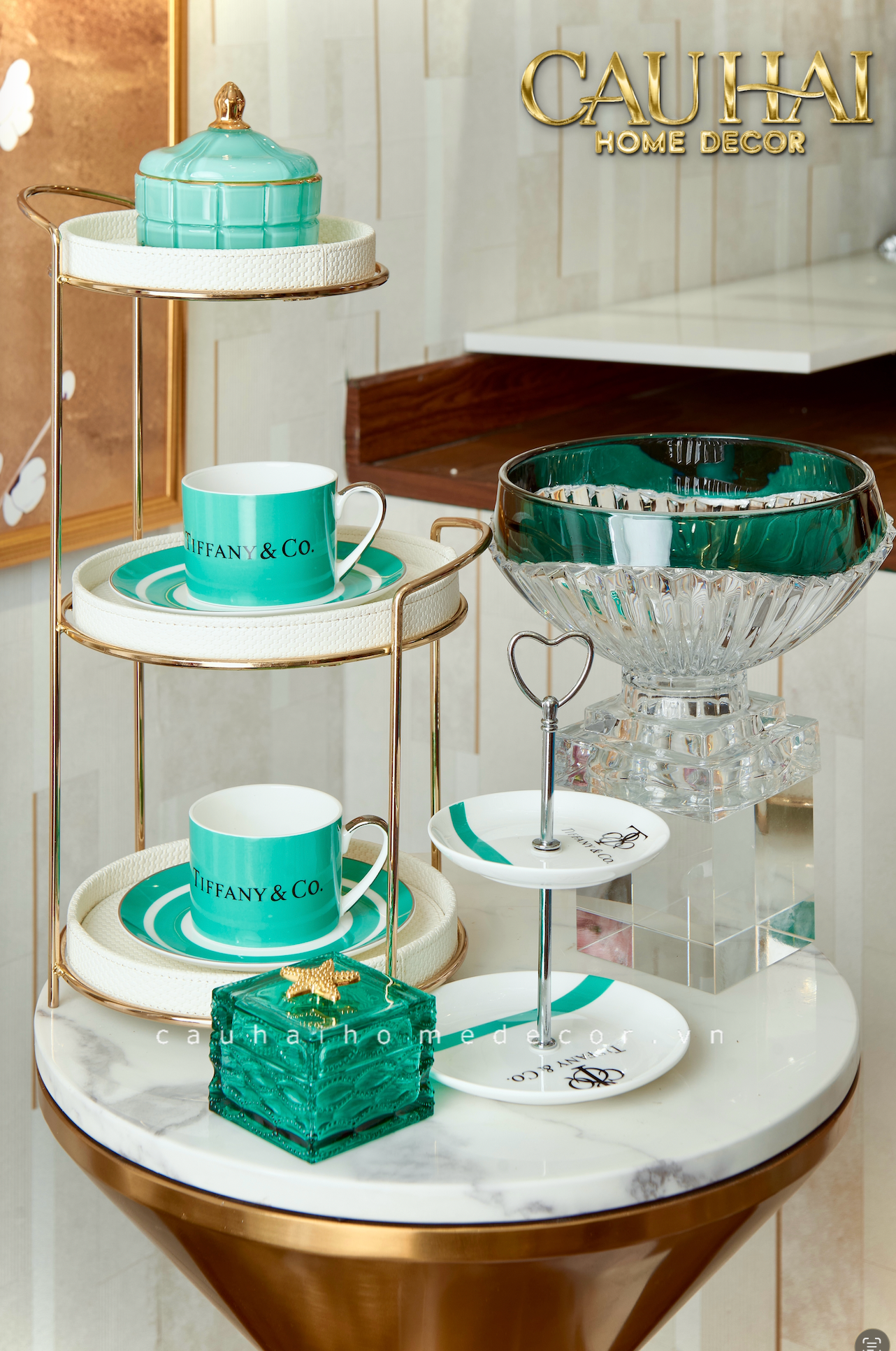Maison Couture - Gift Set Bình Trà Chiều British Heritage Turquoise Élegance Afternoon Tea Set 5pcs-SET BÌNH TRÀ-CẬU HAI HOME DECOR