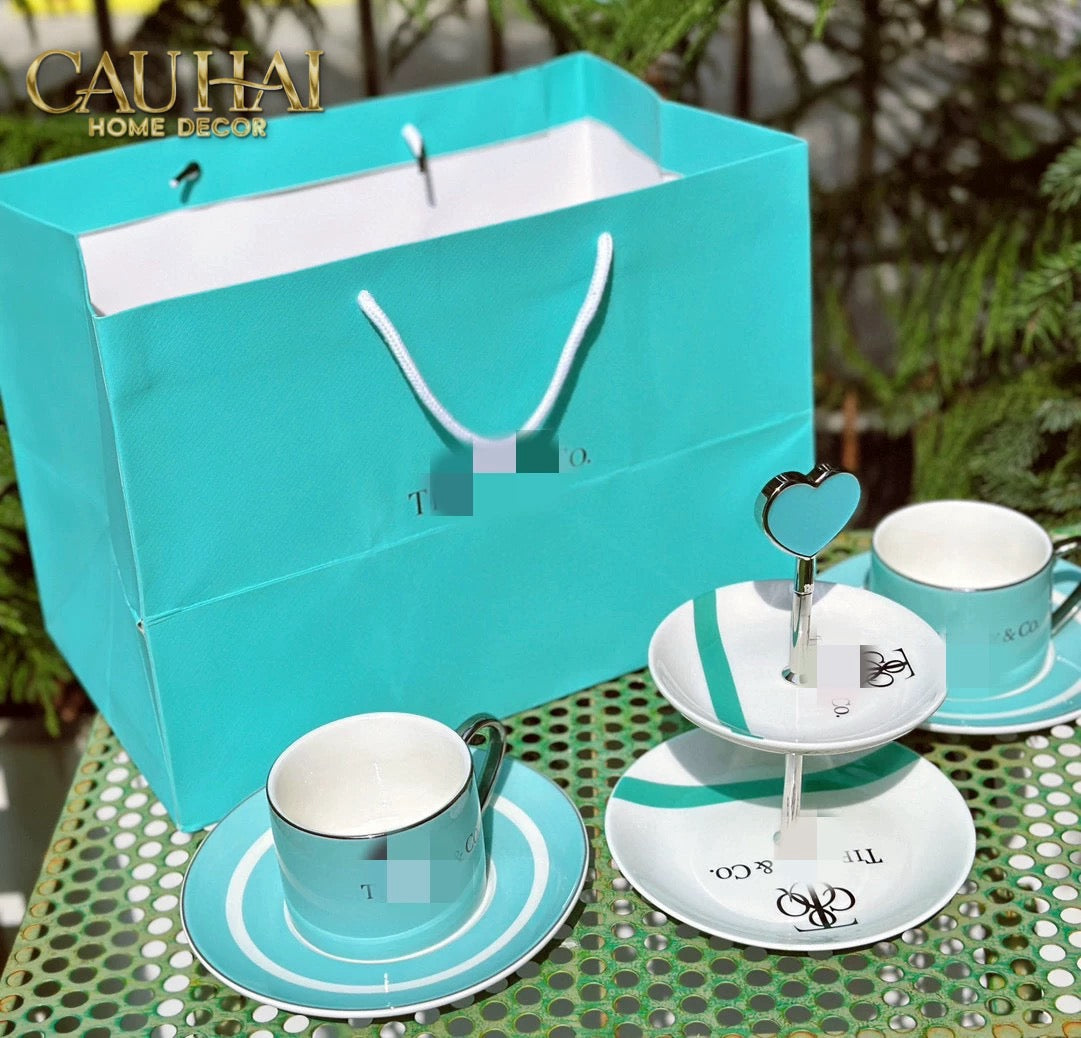 Maison Couture - Gift Set Bình Trà Chiều British Heritage Turquoise Élegance Afternoon Tea Set 5pcs-SET BÌNH TRÀ-CẬU HAI HOME DECOR