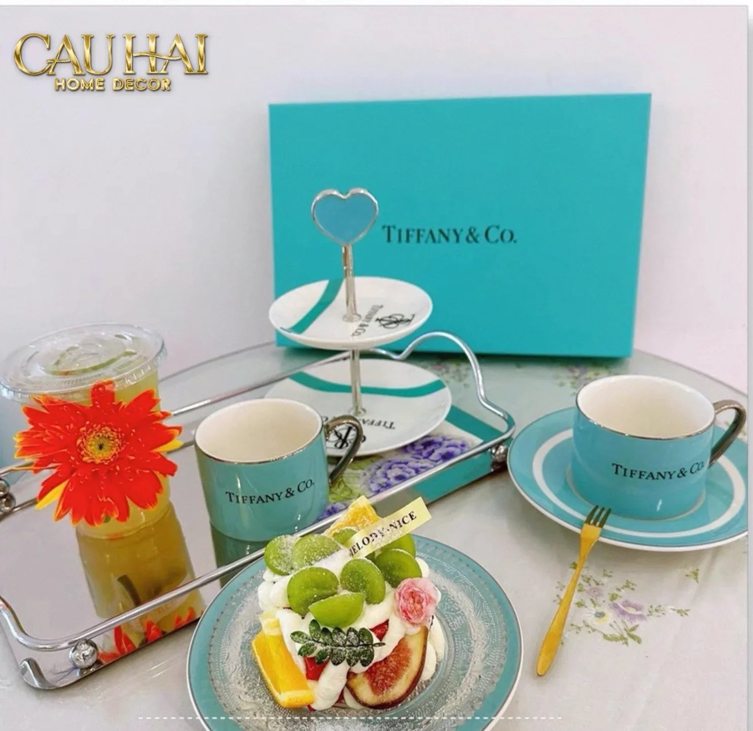 Maison Couture - Gift Set Bình Trà Chiều British Heritage Turquoise Élegance Afternoon Tea Set 5pcs-SET BÌNH TRÀ-CẬU HAI HOME DECOR