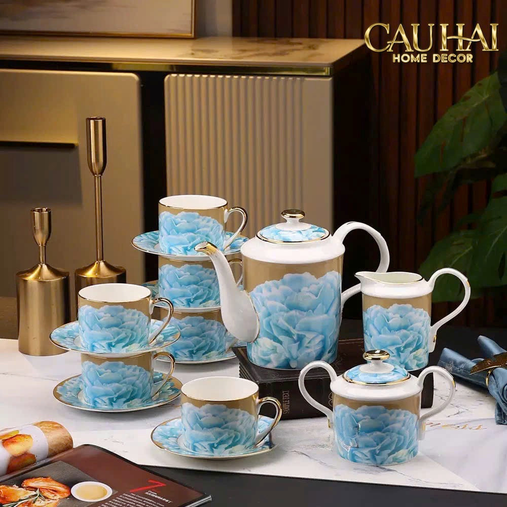 Maison Couture - Gift Set Bộ Bình Trà Rose Impériale de Versailles 15pcs - Rose Poudré / Bleu Nuage - CẬU HAI HOME DECOR