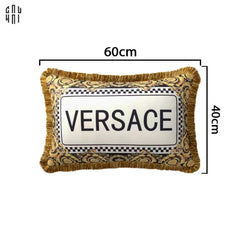 Maison Couture - Gối Dài Nhung Chenille V Class Medusa Bhcttbv v Signature Logo Typography 40x60-VỎ GỐI-CẬU HAI HOME DECOR