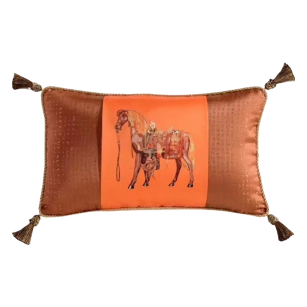 Maison Couture - Gối Nhung Chenille Signature Orange Cheval Équestre 30x50 Corner Tassel - Cậu Hai Home Decor
