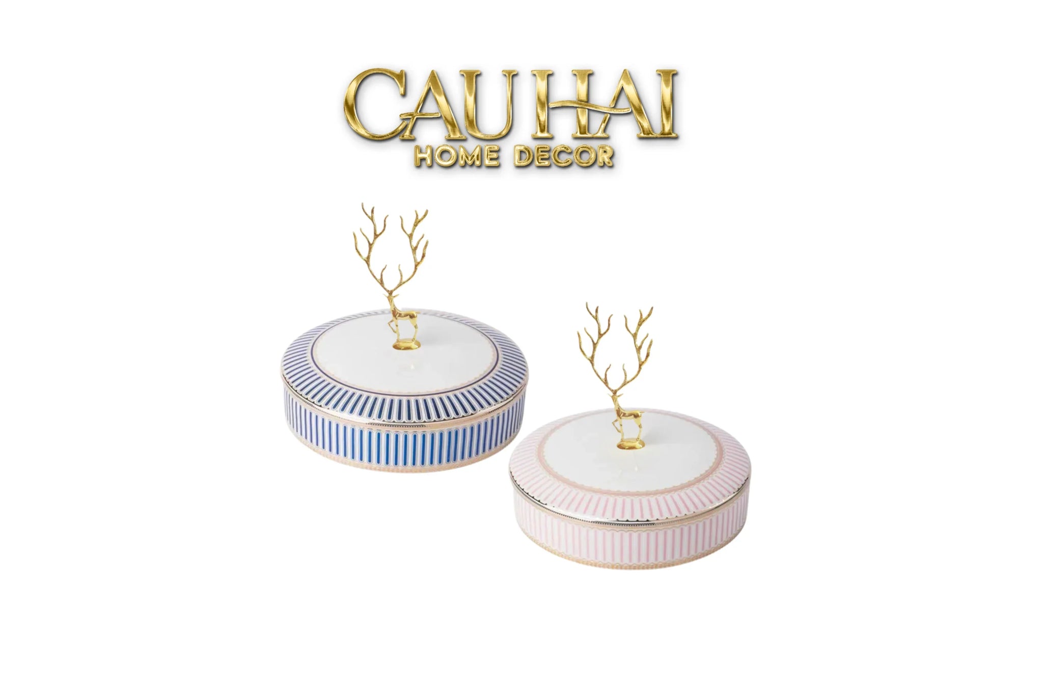 Maison Couture - Hộp Bánh Mứt Linges Antler Noble - Bleu / Rose Plateau-CẬU HAI HOME DECOR