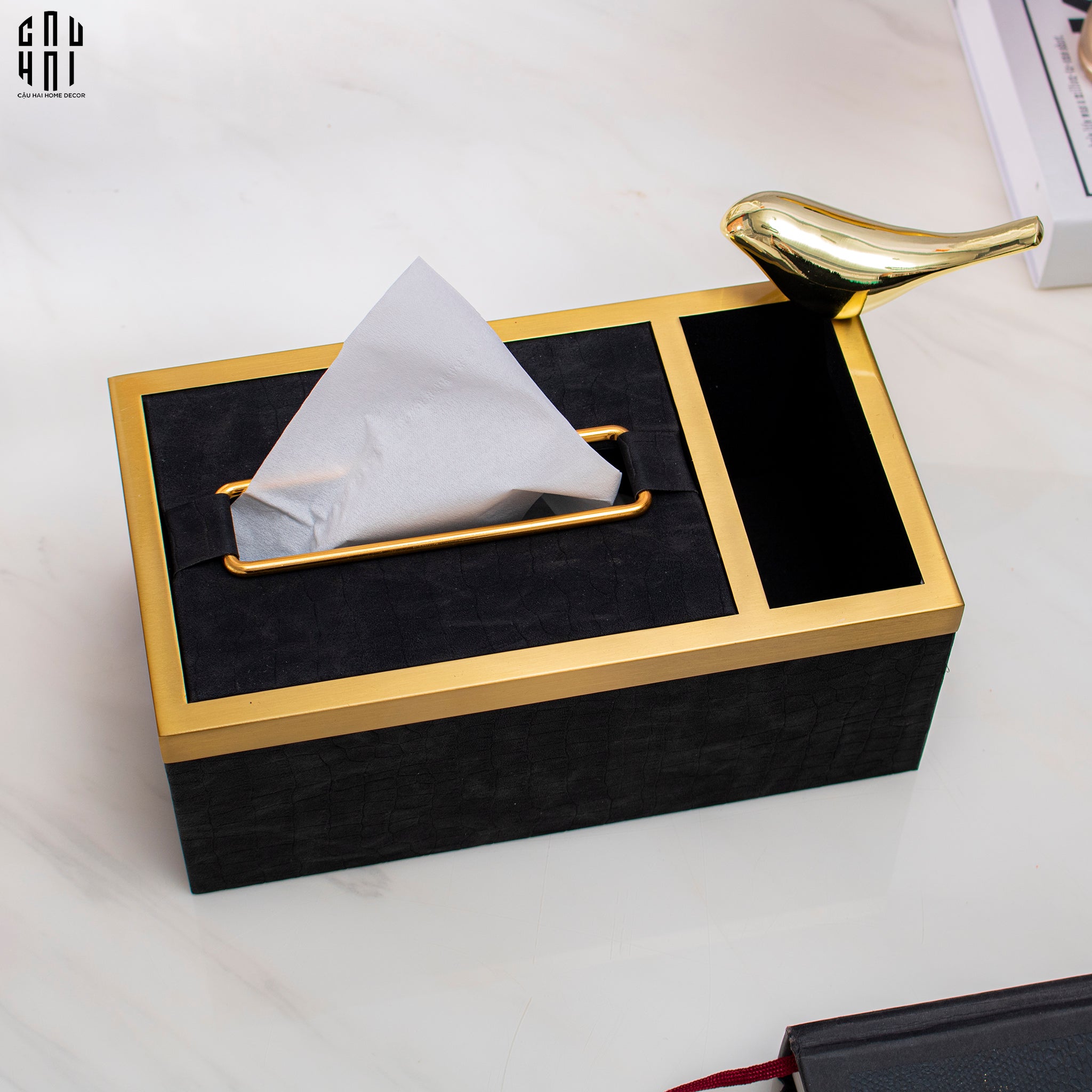 Maison Couture - Hộp Khăn Giấy Balvin Prestige Class Oakwood Leather - Noir / Crème 14x25-HỘP KHĂN GIẤY-CẬU HAI HOME DECOR