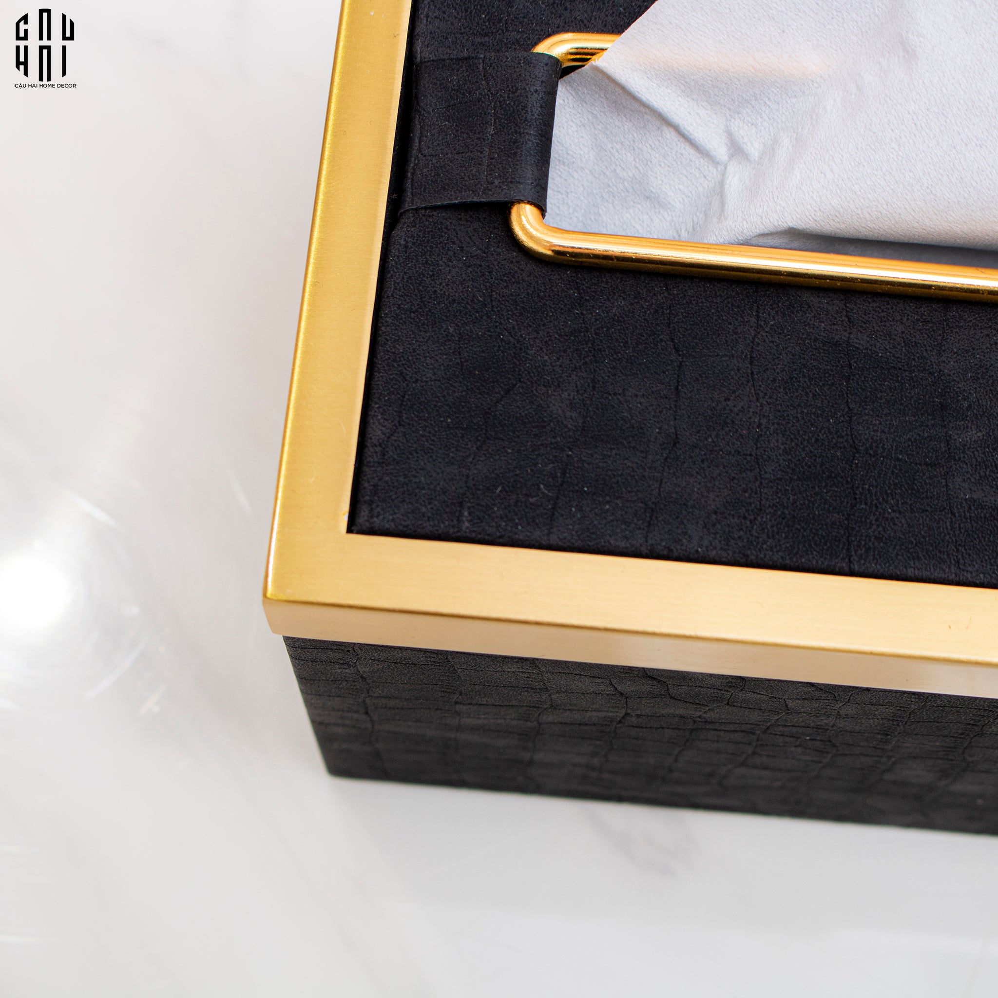 Maison Couture - Hộp Khăn Giấy Balvin Prestige Class Oakwood Leather - Noir / Crème 14x25-HỘP KHĂN GIẤY-CẬU HAI HOME DECOR
