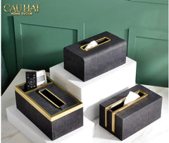 Maison Couture - Hộp Khăn Giấy Balvin Prestige Class Oakwood Leather - Noir / Crème 14x25-HỘP KHĂN GIẤY-CẬU HAI HOME DECOR
