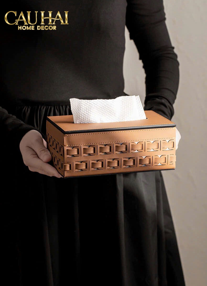 Maison Couture - Hộp Khăn Giấy Boîte à Mouchoirs Décorative Cognac 13.5 × 21 - CẬU HAI HOME DECOR