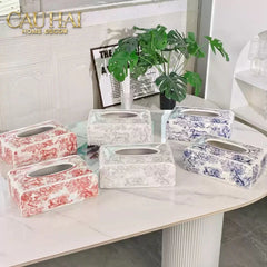 Maison Couture - Hộp Khăn Giấy D.O Gốm Sứ Toile de Jouy Red Porcelain Tissue Box-CẬU HAI HOME DECOR