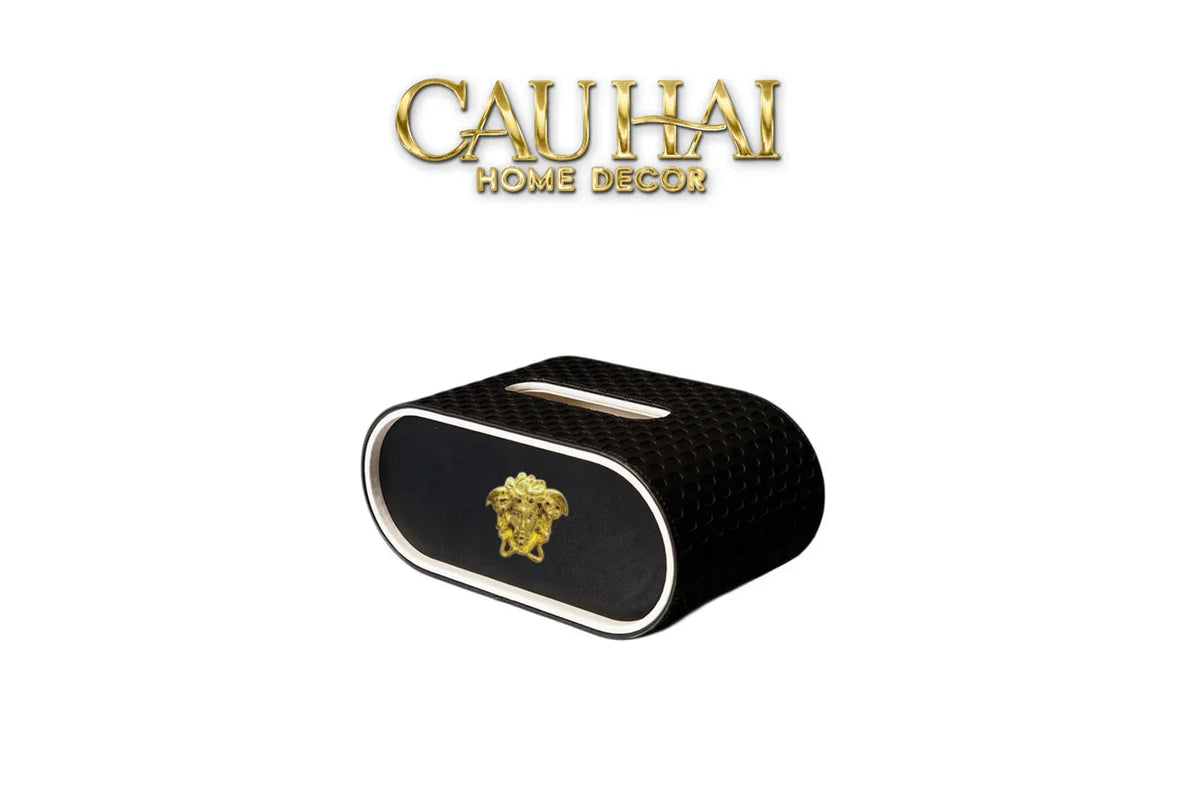 Maison Couture - Hộp Khăn Giấy Da Atélier Noir Leather Orbit Savoire Medusa Édition 13x22 - Noire