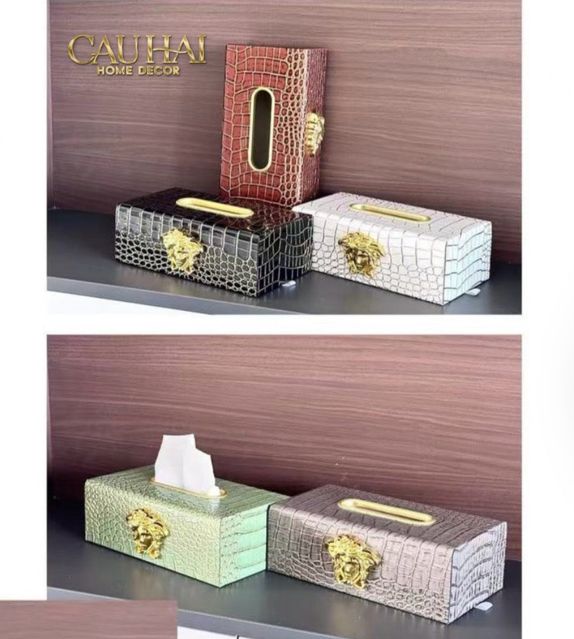 Maison Couture - Hộp Khăn Giấy Da V Class Medusa Croco Glossy Leather 24x13x9-CẬU HAI HOME DECOR
