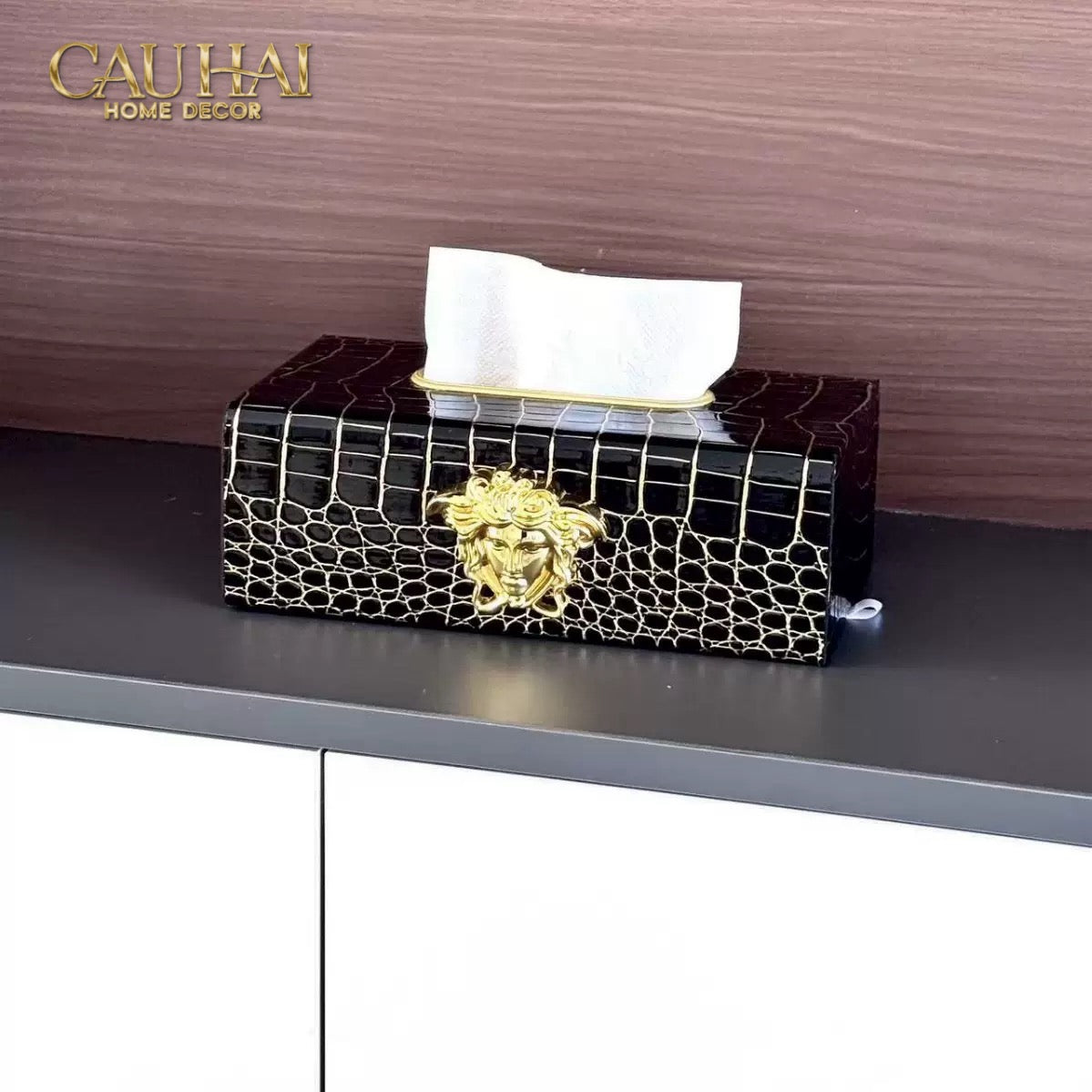 Maison Couture - Hộp Khăn Giấy Da V Class Medusa Croco Glossy Leather 24x13x9-CẬU HAI HOME DECOR