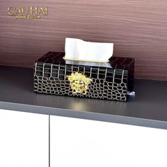 Maison Couture - Hộp Khăn Giấy Da V Class Medusa Croco Glossy Leather 24x13x9-CẬU HAI HOME DECOR