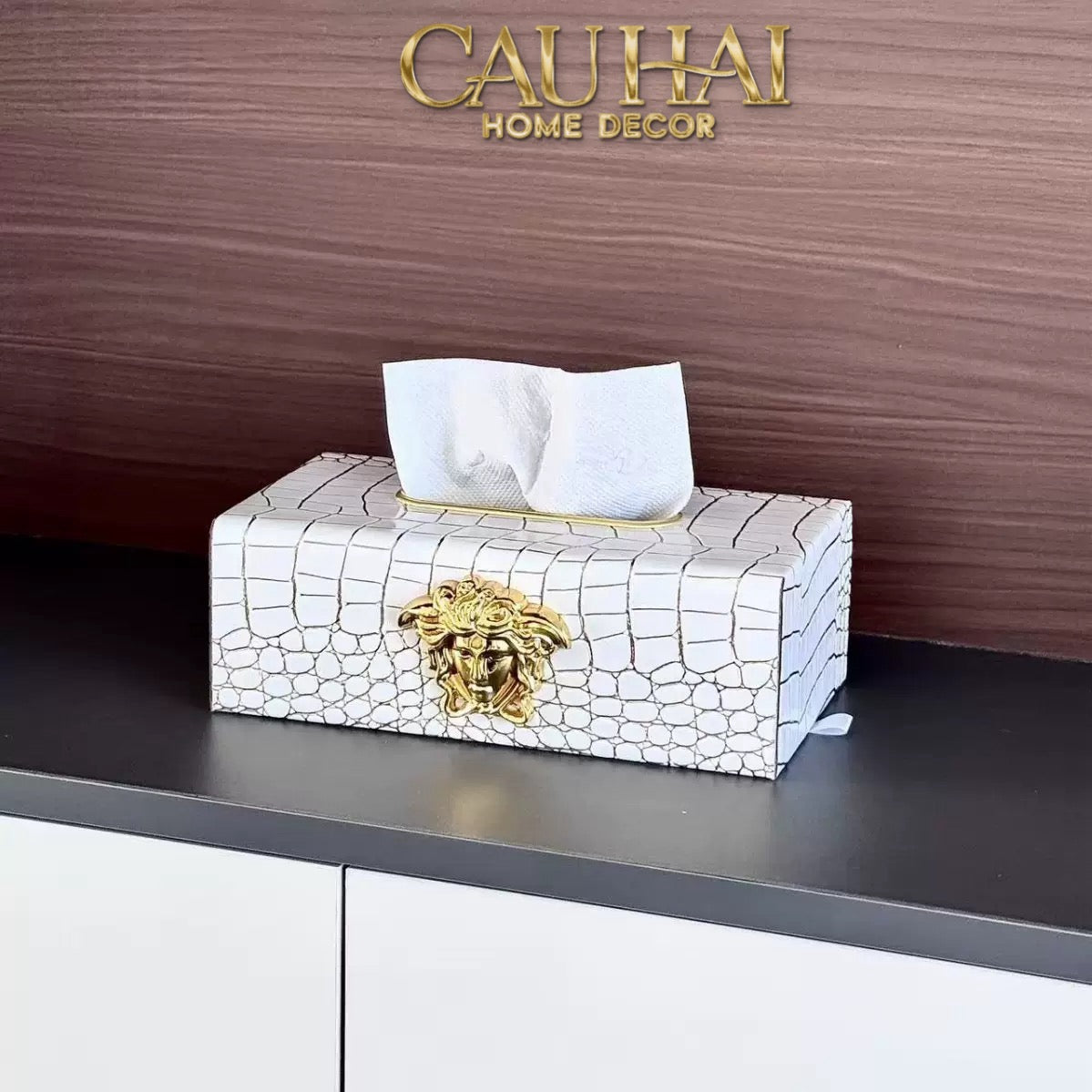 Maison Couture - Hộp Khăn Giấy Da V Class Medusa Croco Glossy Leather 24x13x9-CẬU HAI HOME DECOR