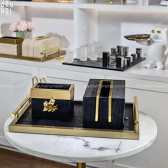 Maison Couture - Hộp Khăn Giấy Gỗ Sồi Birkin Savoir Atélier Croco Leather-CẬU HAI HOME DECOR