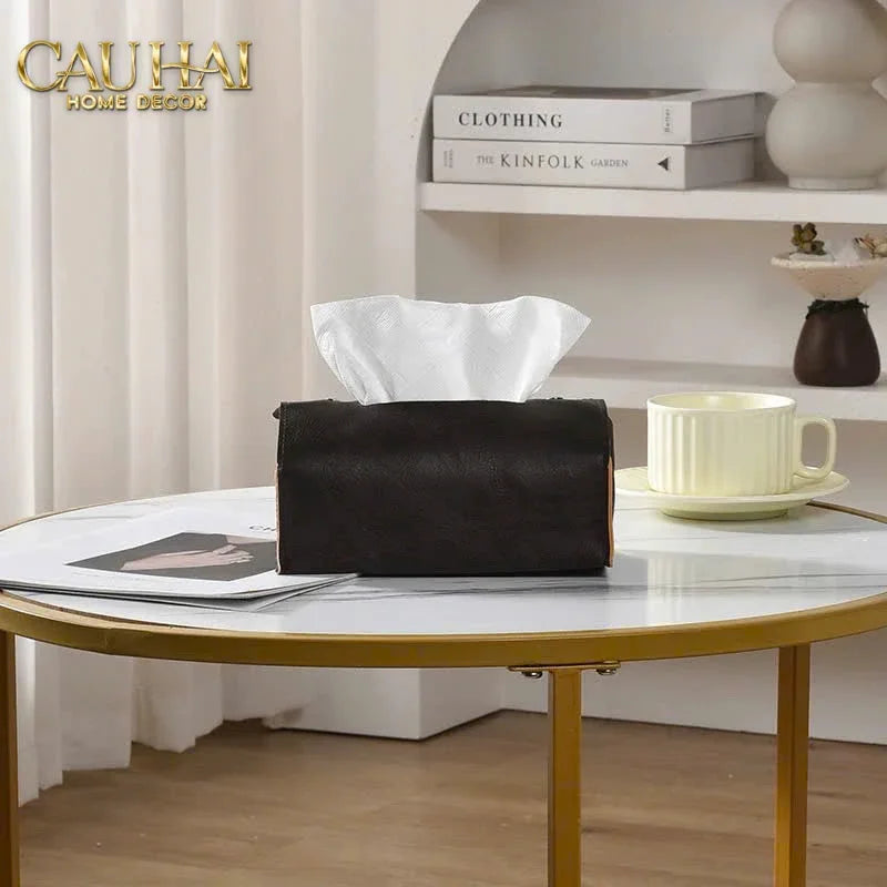 Maison Couture - Hộp Khăn Giấy Lux Leather Saddlecraft Noir-HỘP KHĂN GIẤY-CẬU HAI HOME DECOR